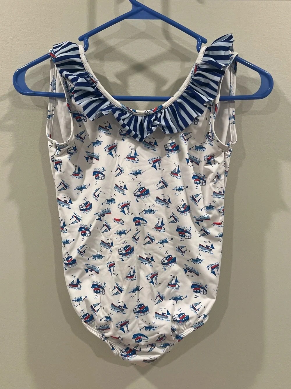Bella Bliss Girls Nautical Sailboat Ruffle One Piece Swimsuit Size 10